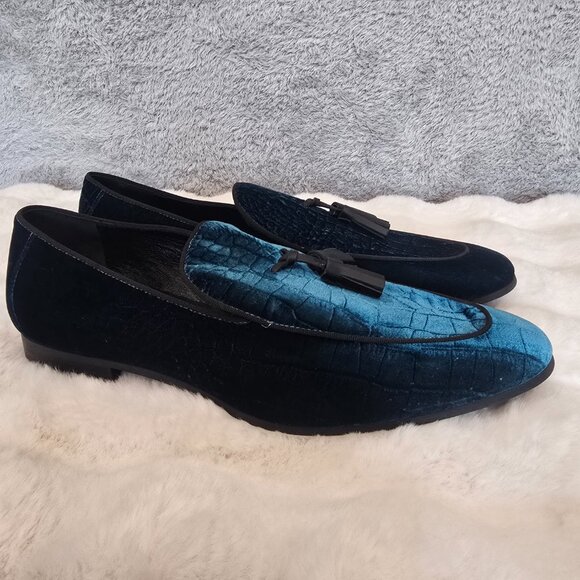 Kurt Geiger Men's Henry Croco Velvet Tassel Loafers Teal Sizes NEW Formal - Picture 3 of 11